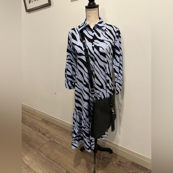 Zara zebra pattern baby  blue button front shirt dress SZ XS - Picture 2 of 8
